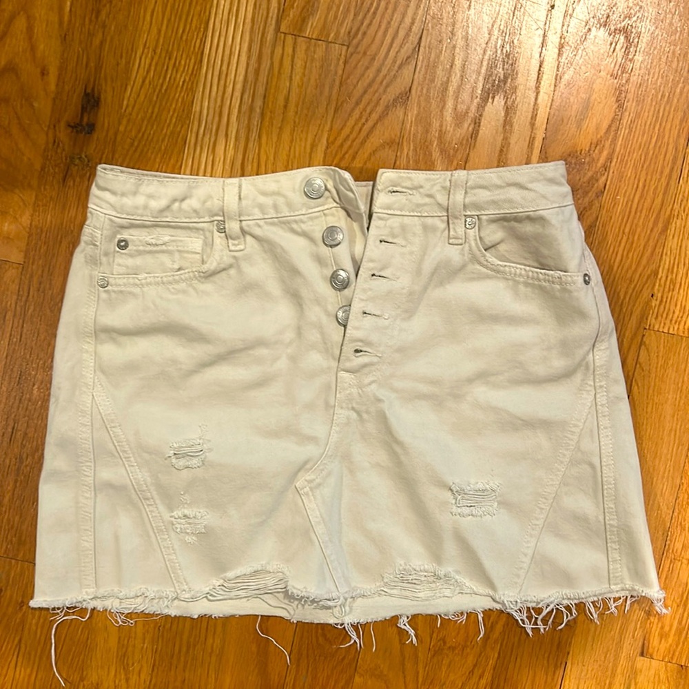 Free People Off-White Ripped Jean Skirt
